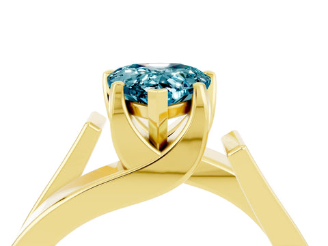 Yellow gold Modern Tension Set Pear Cut Blue Topaz Solitaire Wide Band Ring_4