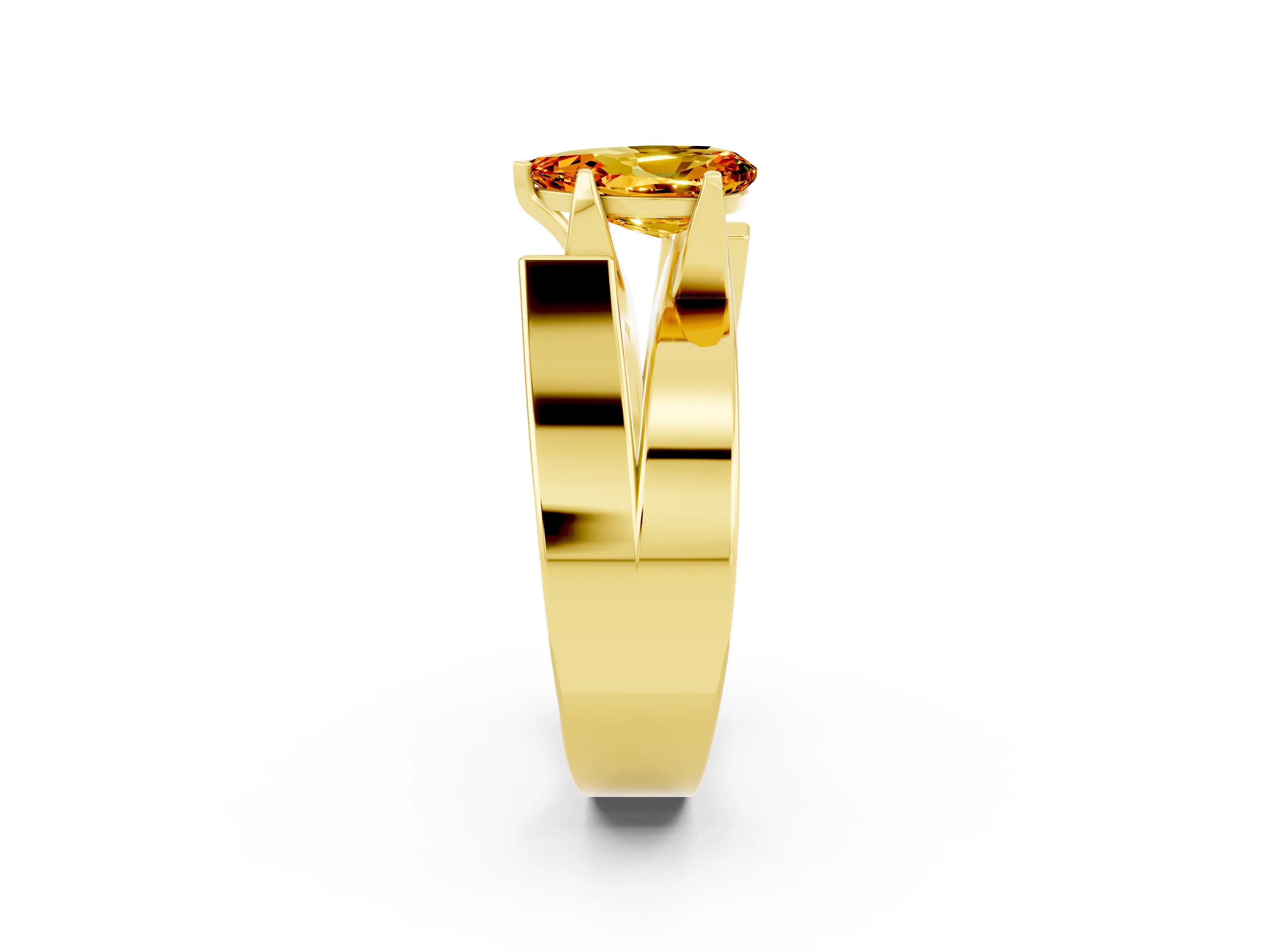 Yellow gold Modern Tension Set Pear Cut Citrine Solitaire Wide Band Ring_2
