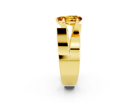 Yellow gold Modern Tension Set Pear Cut Citrine Solitaire Wide Band Ring_2