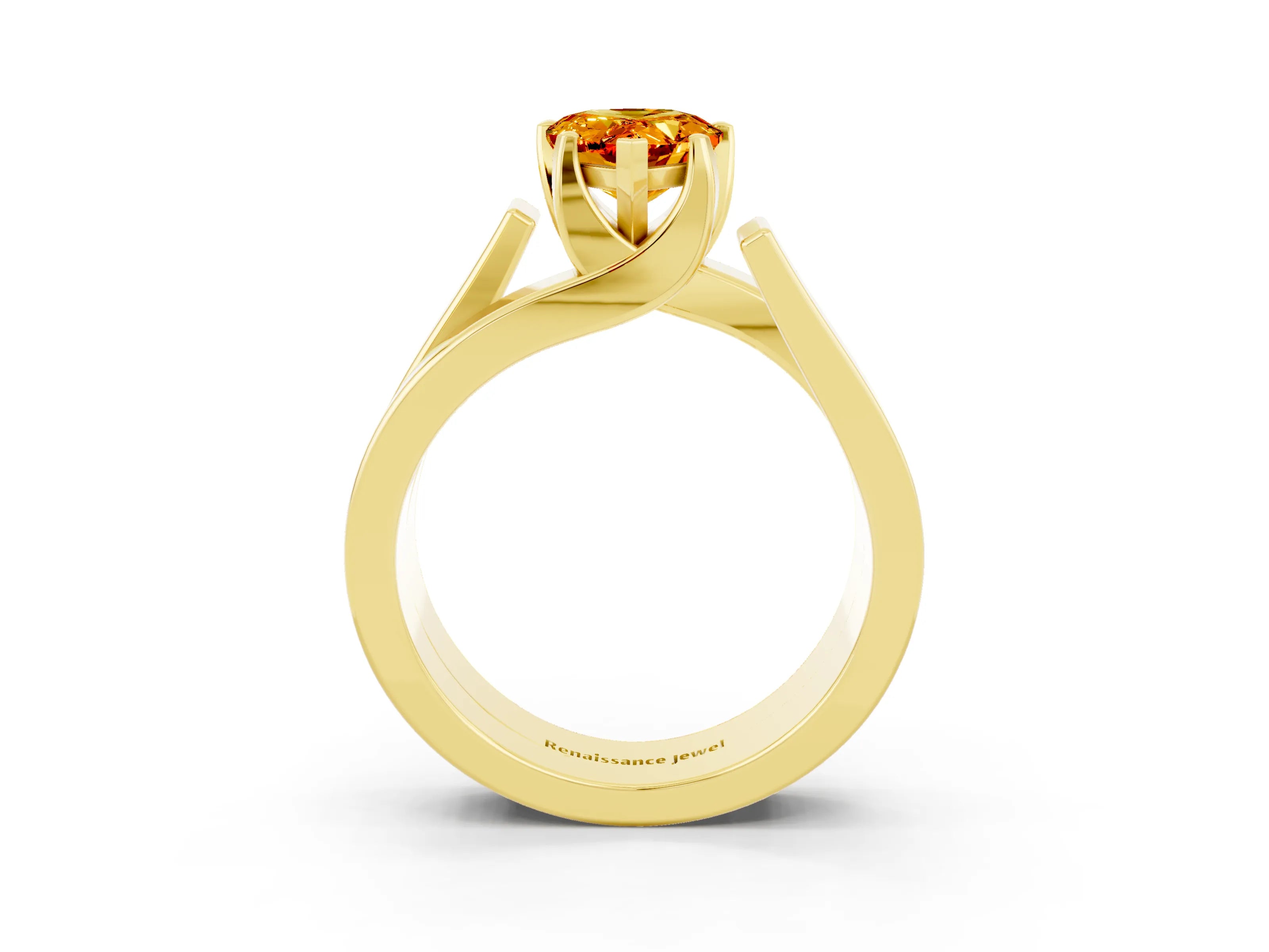 Yellow gold Modern Tension Set Pear Cut Citrine Solitaire Wide Band Ring_3