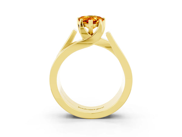 Yellow gold Modern Tension Set Pear Cut Citrine Solitaire Wide Band Ring