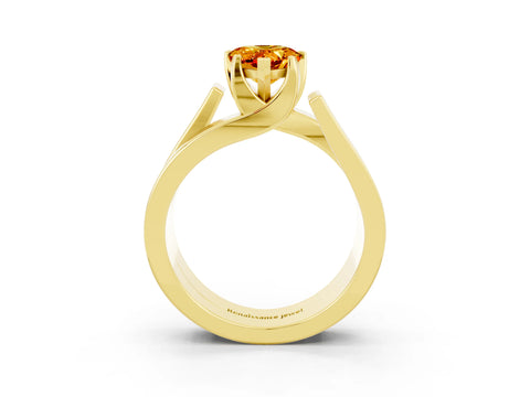 Yellow gold Modern Tension Set Pear Cut Citrine Solitaire Wide Band Ring_3