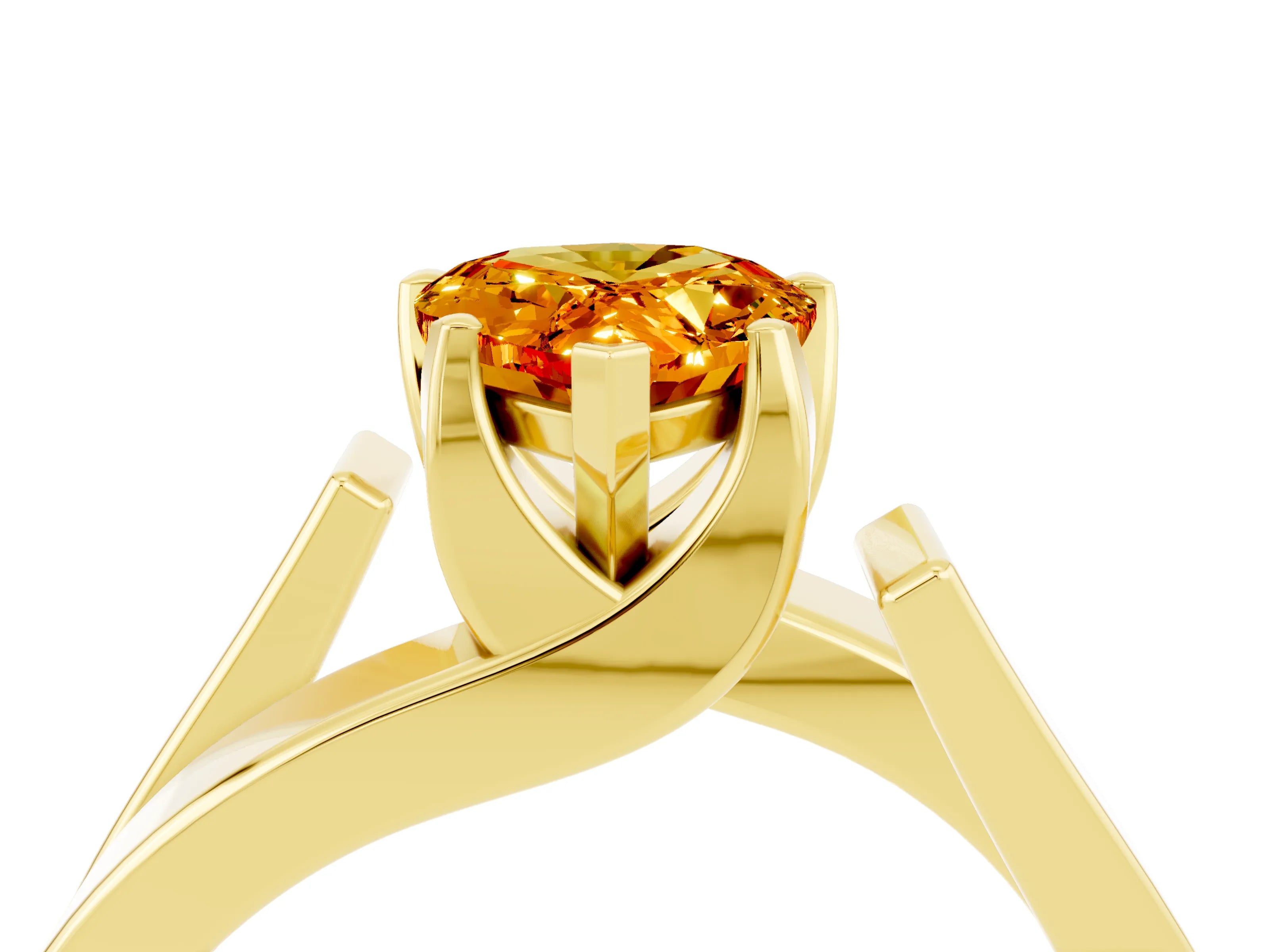 Yellow gold Modern Tension Set Pear Cut Citrine Solitaire Wide Band Ring_4