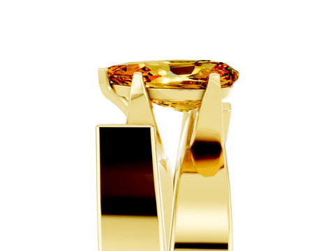 Yellow gold Modern Tension Set Pear Cut Citrine Solitaire Wide Band Ring_5