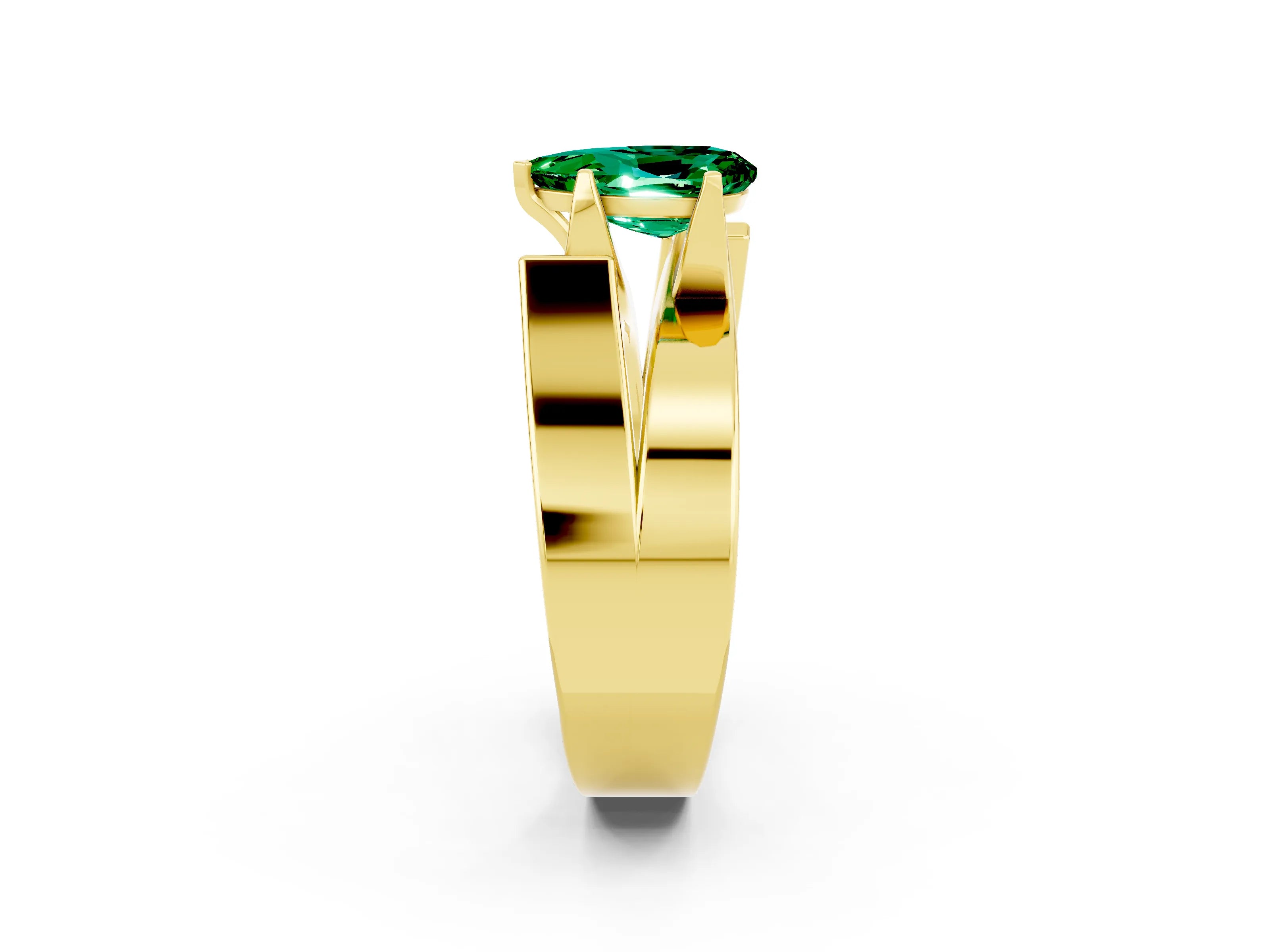 Yellow gold Modern Tension Set Pear Cut Emerald Solitaire Wide Band Ring_2