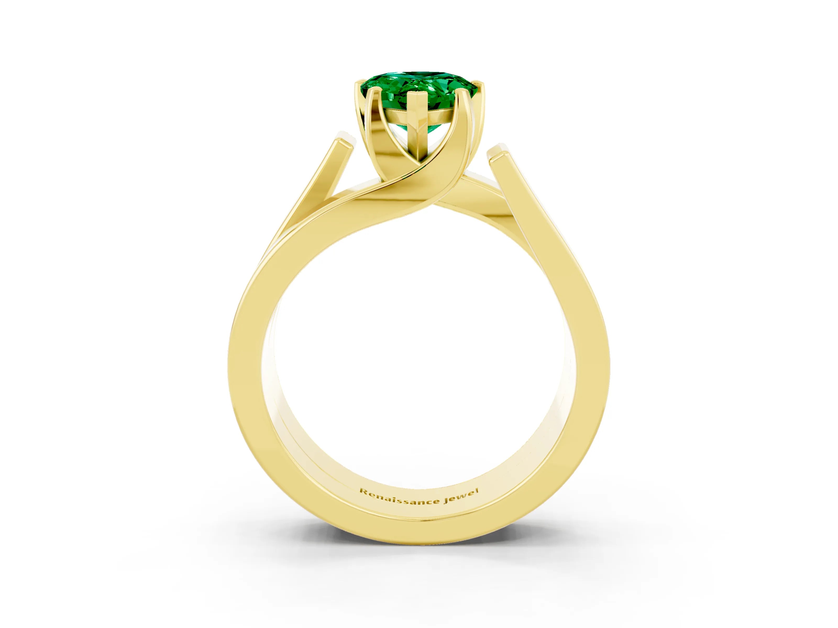 Yellow gold Modern Tension Set Pear Cut Emerald Solitaire Wide Band Ring_3