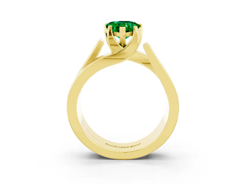 Yellow gold Modern Tension Set Pear Cut Emerald Solitaire Wide Band Ring_3