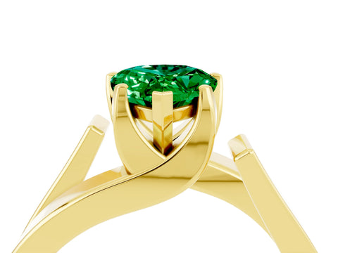 Yellow gold Modern Tension Set Pear Cut Emerald Solitaire Wide Band Ring_4