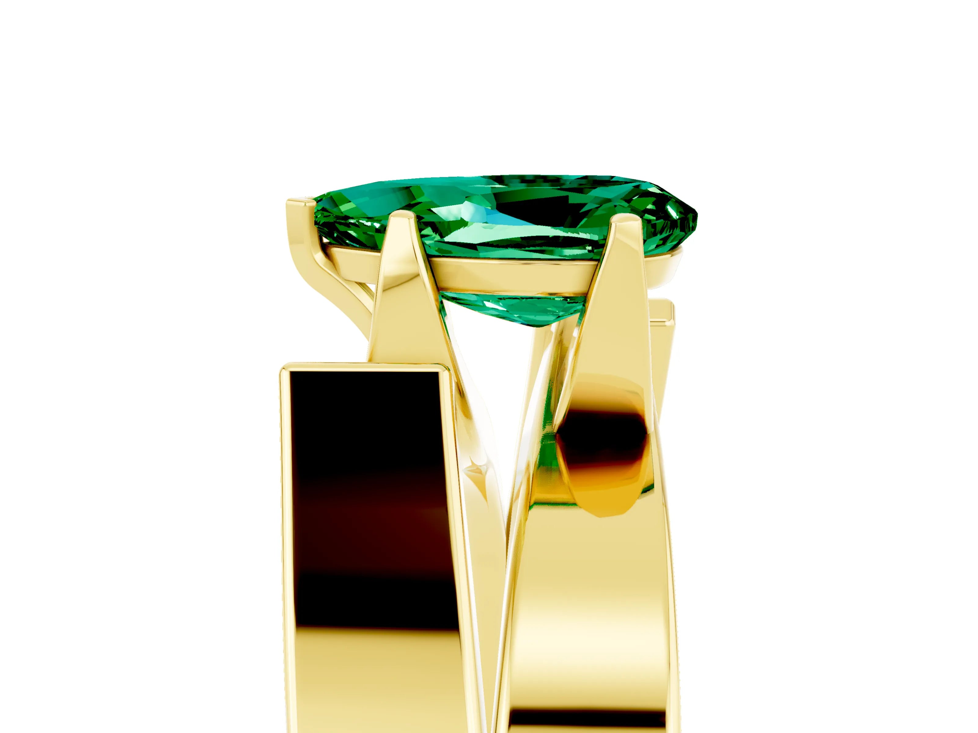 Yellow gold Modern Tension Set Pear Cut Emerald Solitaire Wide Band Ring_5