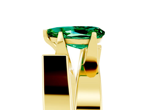 Yellow gold Modern Tension Set Pear Cut Emerald Solitaire Wide Band Ring_5