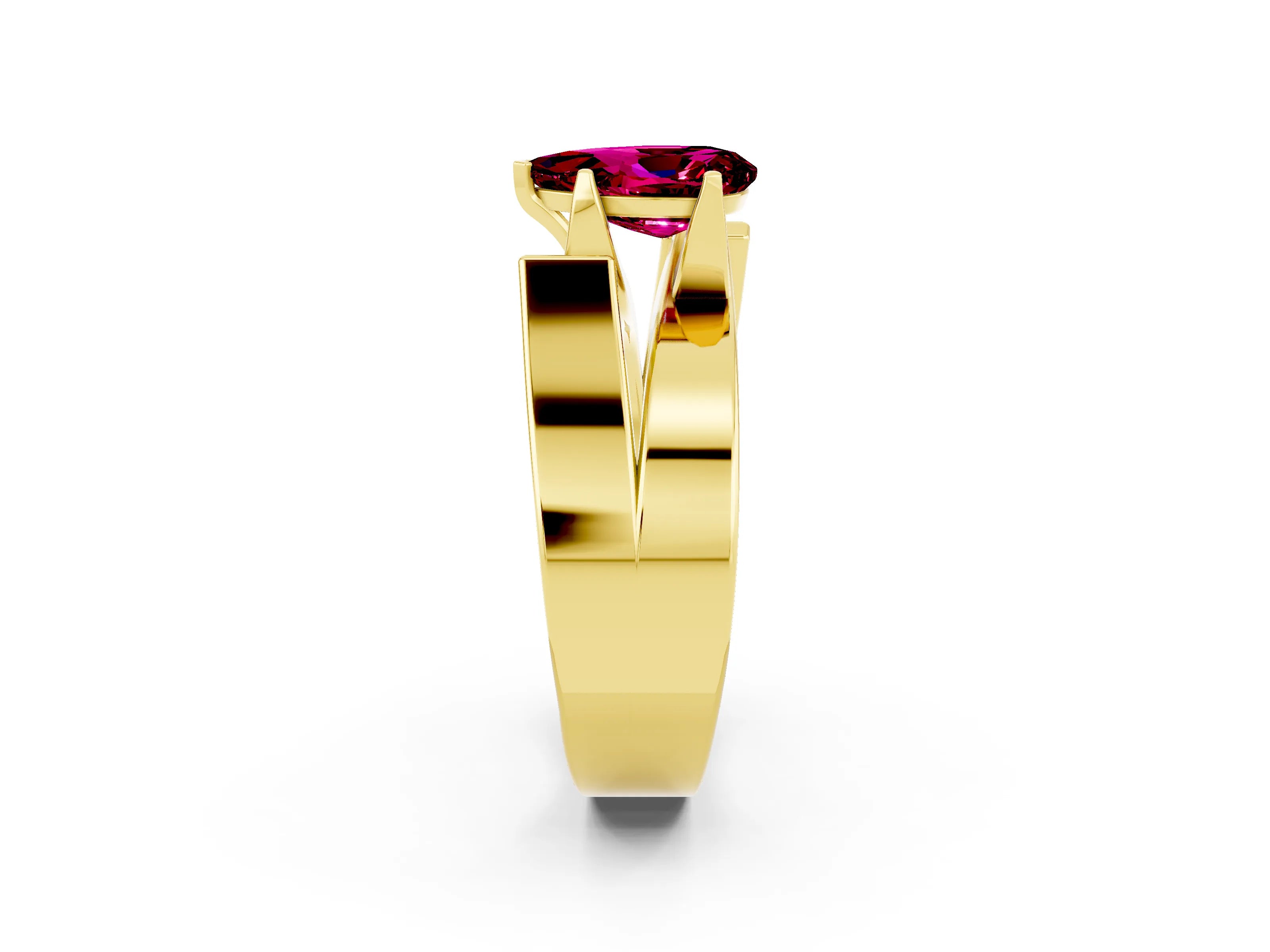 Yellow gold Modern Tension Set Pear Cut Garnet Solitaire Wide Band Ring_2