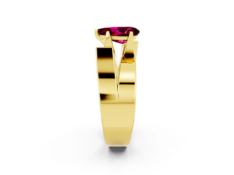 Yellow gold Modern Tension Set Pear Cut Garnet Solitaire Wide Band Ring_2