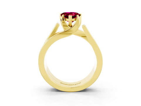 Yellow gold Modern Tension Set Pear Cut Garnet Solitaire Wide Band Ring_3