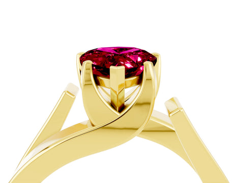 Yellow gold Modern Tension Set Pear Cut Garnet Solitaire Wide Band Ring_4