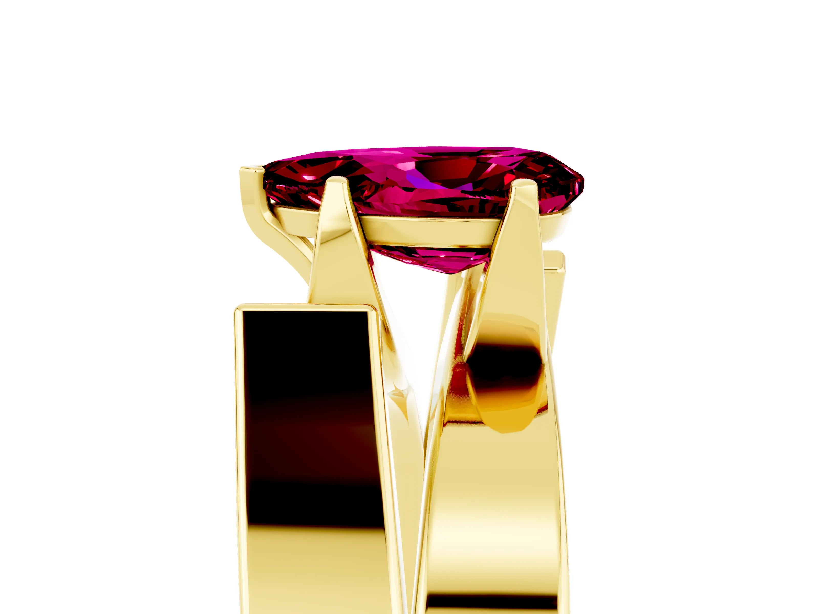 Yellow gold Modern Tension Set Pear Cut Garnet Solitaire Wide Band Ring_5