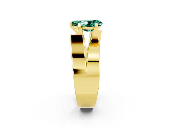 Yellow gold Modern Tension Set Pear Cut Green Sapphire Solitaire Wide Band Ring