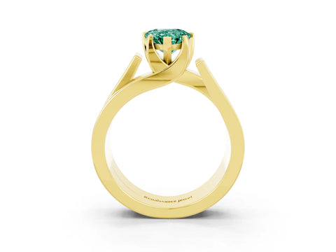 Yellow gold Modern Tension Set Pear Cut Green Sapphire Solitaire Wide Band Ring_3