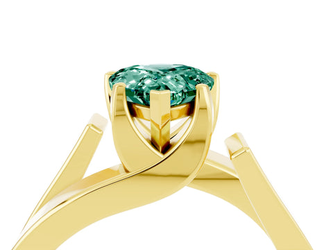 Yellow gold Modern Tension Set Pear Cut Green Sapphire Solitaire Wide Band Ring_4