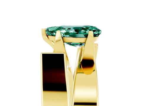 Yellow gold Modern Tension Set Pear Cut Green Sapphire Solitaire Wide Band Ring_5