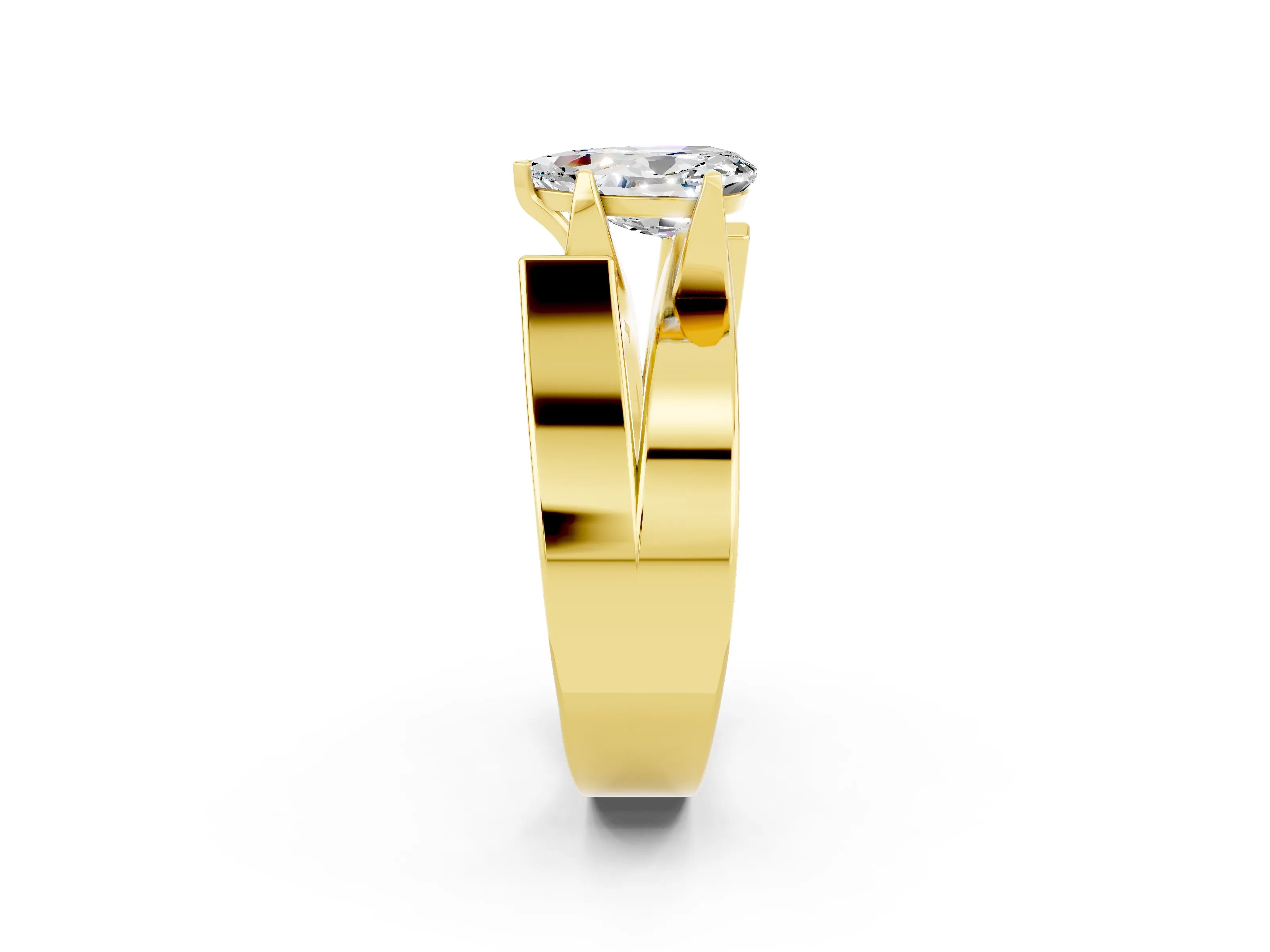 Yellow gold Modern Tension Set Pear Cut Moissanite Solitaire Wide Band Ring_2