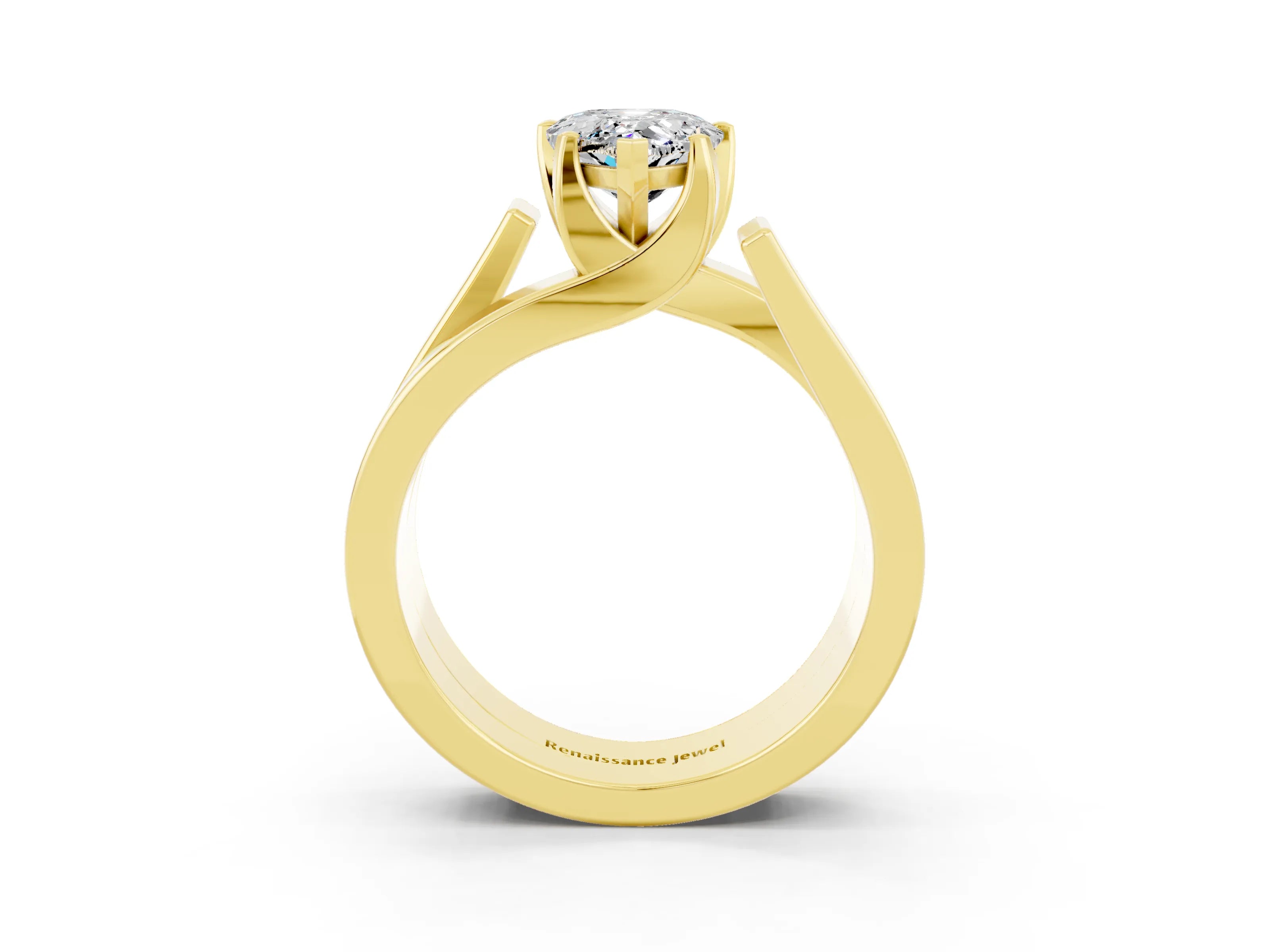 Yellow gold Modern Tension Set Pear Cut Moissanite Solitaire Wide Band Ring_3