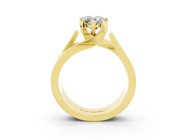 Yellow gold Modern Tension Set Pear Cut Moissanite Solitaire Wide Band Ring