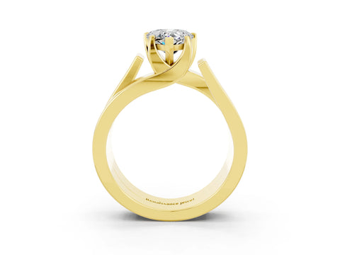 Yellow gold Modern Tension Set Pear Cut Moissanite Solitaire Wide Band Ring_3