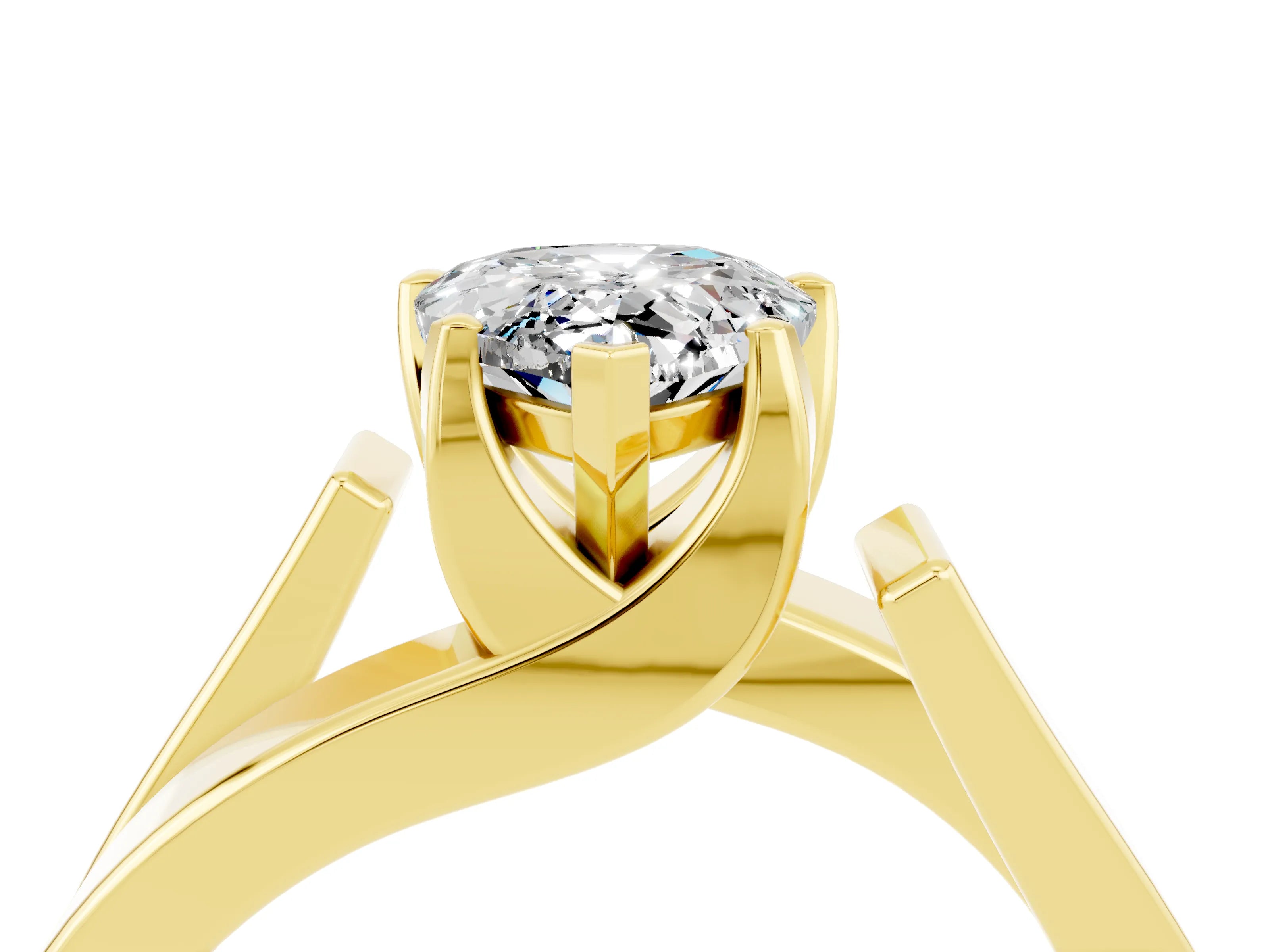 Yellow gold Modern Tension Set Pear Cut Moissanite Solitaire Wide Band Ring_4