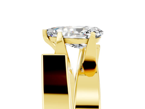 Yellow gold Modern Tension Set Pear Cut Moissanite Solitaire Wide Band Ring_5