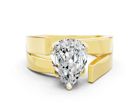 Yellow gold Modern Tension Set Pear Cut Moissanite Solitaire Wide Band Ring