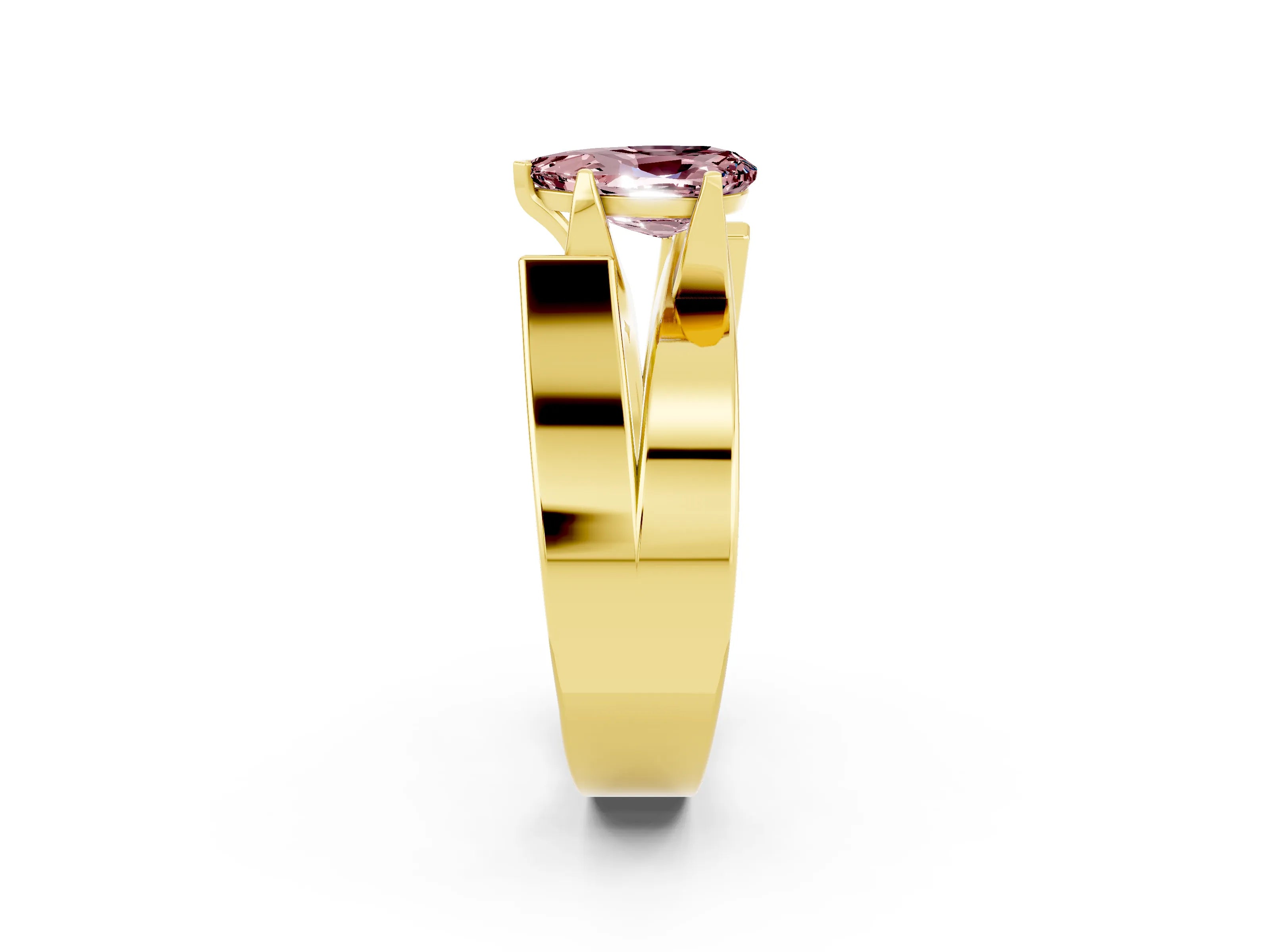 Yellow gold Modern Tension Set Pear Cut Morganite Solitaire Wide Band Ring_2