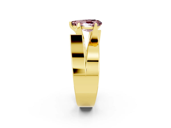 Yellow gold Modern Tension Set Pear Cut Morganite Solitaire Wide Band Ring