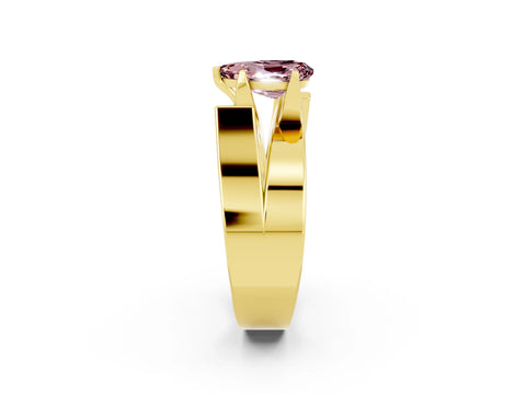 Yellow gold Modern Tension Set Pear Cut Morganite Solitaire Wide Band Ring_2
