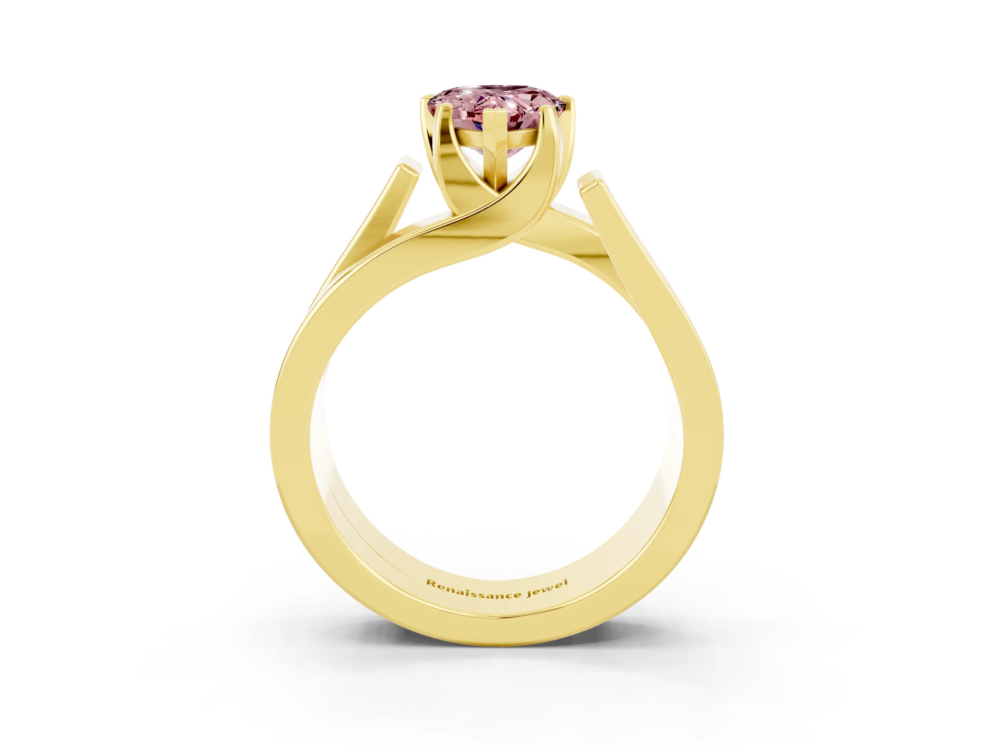 Yellow gold Modern Tension Set Pear Cut Morganite Solitaire Wide Band Ring_3