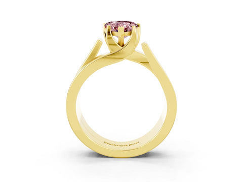 Yellow gold Modern Tension Set Pear Cut Morganite Solitaire Wide Band Ring_3