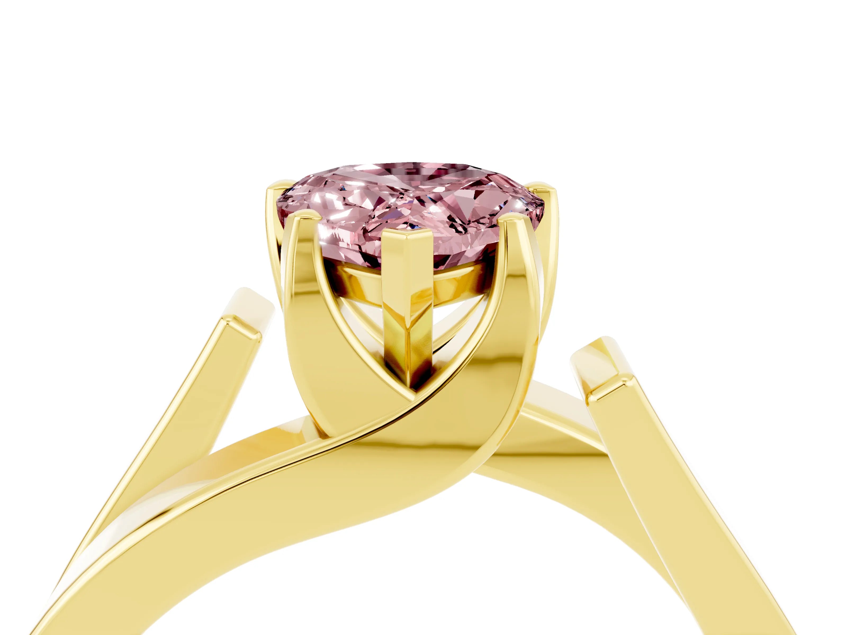 Yellow gold Modern Tension Set Pear Cut Morganite Solitaire Wide Band Ring_4