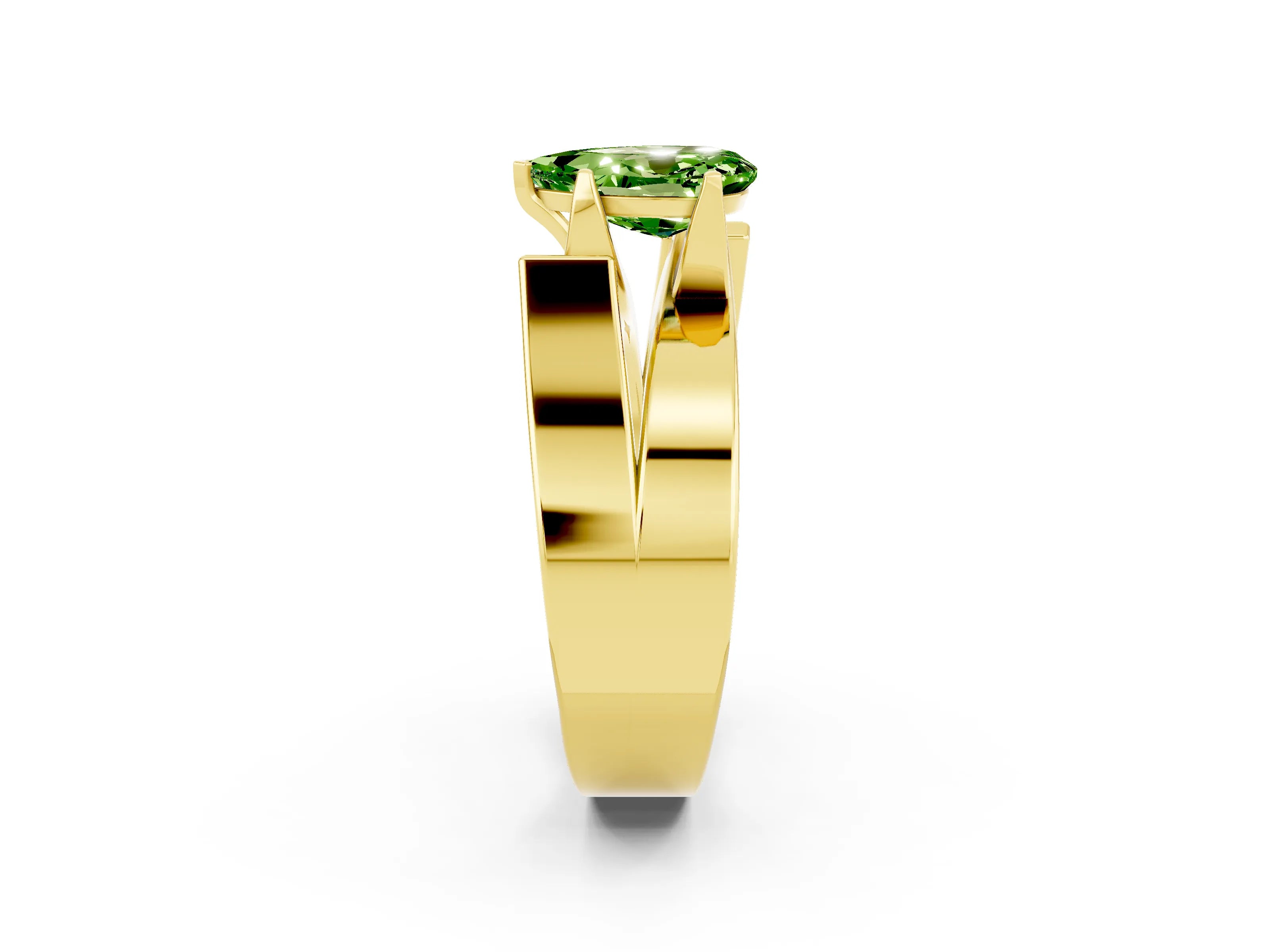 Yellow gold Modern Tension Set Pear Cut Peridot Solitaire Wide Band Ring_2