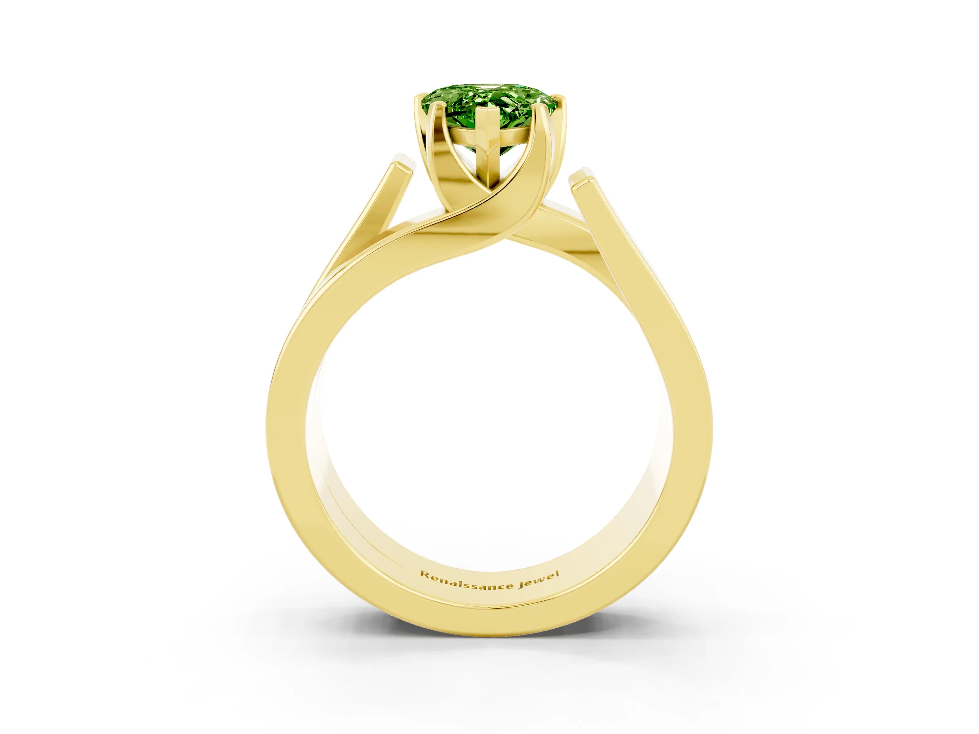 Yellow gold Modern Tension Set Pear Cut Peridot Solitaire Wide Band Ring_3