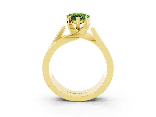 Yellow gold Modern Tension Set Pear Cut Peridot Solitaire Wide Band Ring