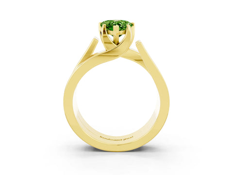 Yellow gold Modern Tension Set Pear Cut Peridot Solitaire Wide Band Ring_3