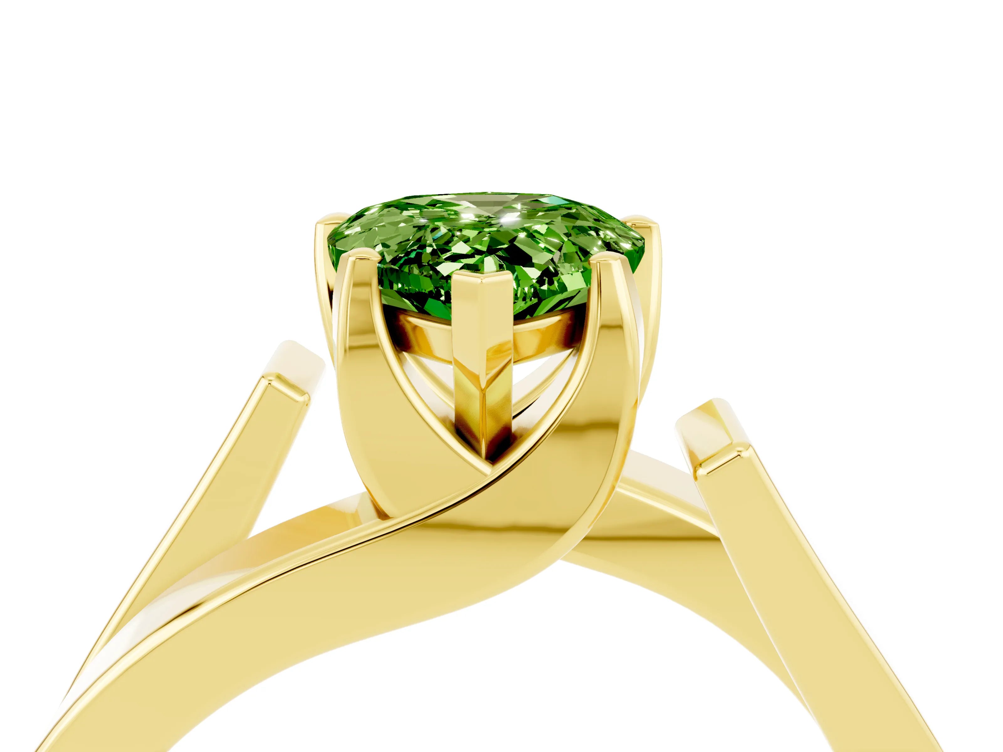 Yellow gold Modern Tension Set Pear Cut Peridot Solitaire Wide Band Ring_4