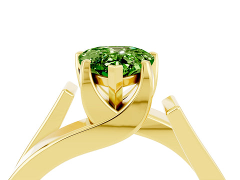 Yellow gold Modern Tension Set Pear Cut Peridot Solitaire Wide Band Ring_4