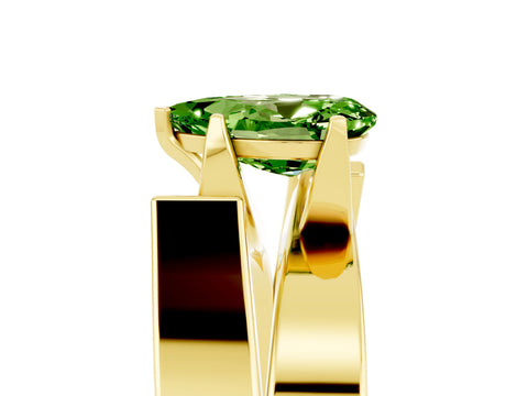Yellow gold Modern Tension Set Pear Cut Peridot Solitaire Wide Band Ring_5