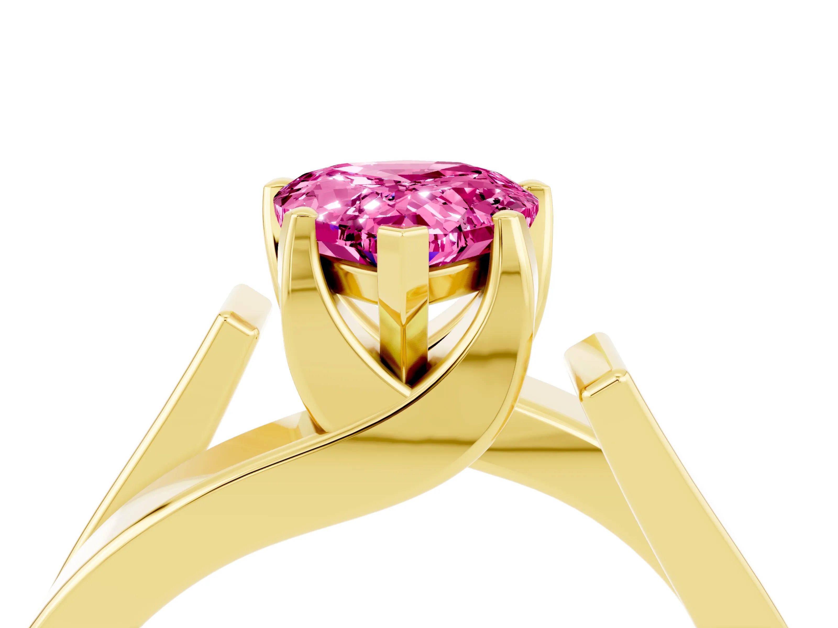 Yellow gold Modern Tension Set Pear Cut Pink Sapphire Solitaire Wide Band Ring_16