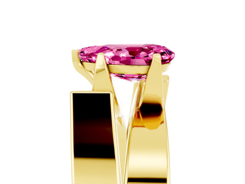 Yellow gold Modern Tension Set Pear Cut Pink Sapphire Solitaire Wide Band Ring_17