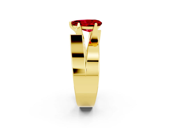 Yellow gold Modern Tension Set Pear Cut Ruby Solitaire Wide Band Ring