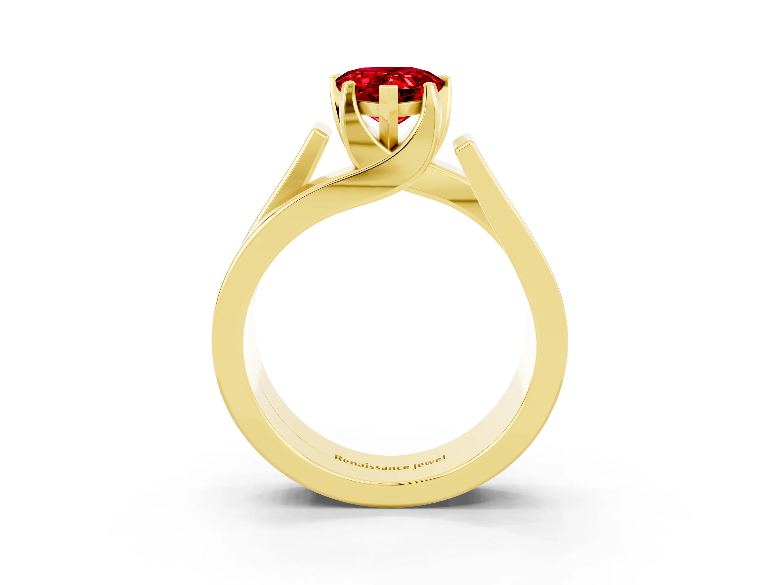 Yellow gold Modern Tension Set Pear Cut Ruby Solitaire Wide Band Ring_3