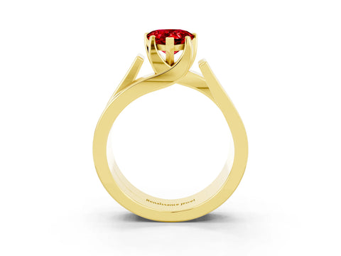 Yellow gold Modern Tension Set Pear Cut Ruby Solitaire Wide Band Ring_3
