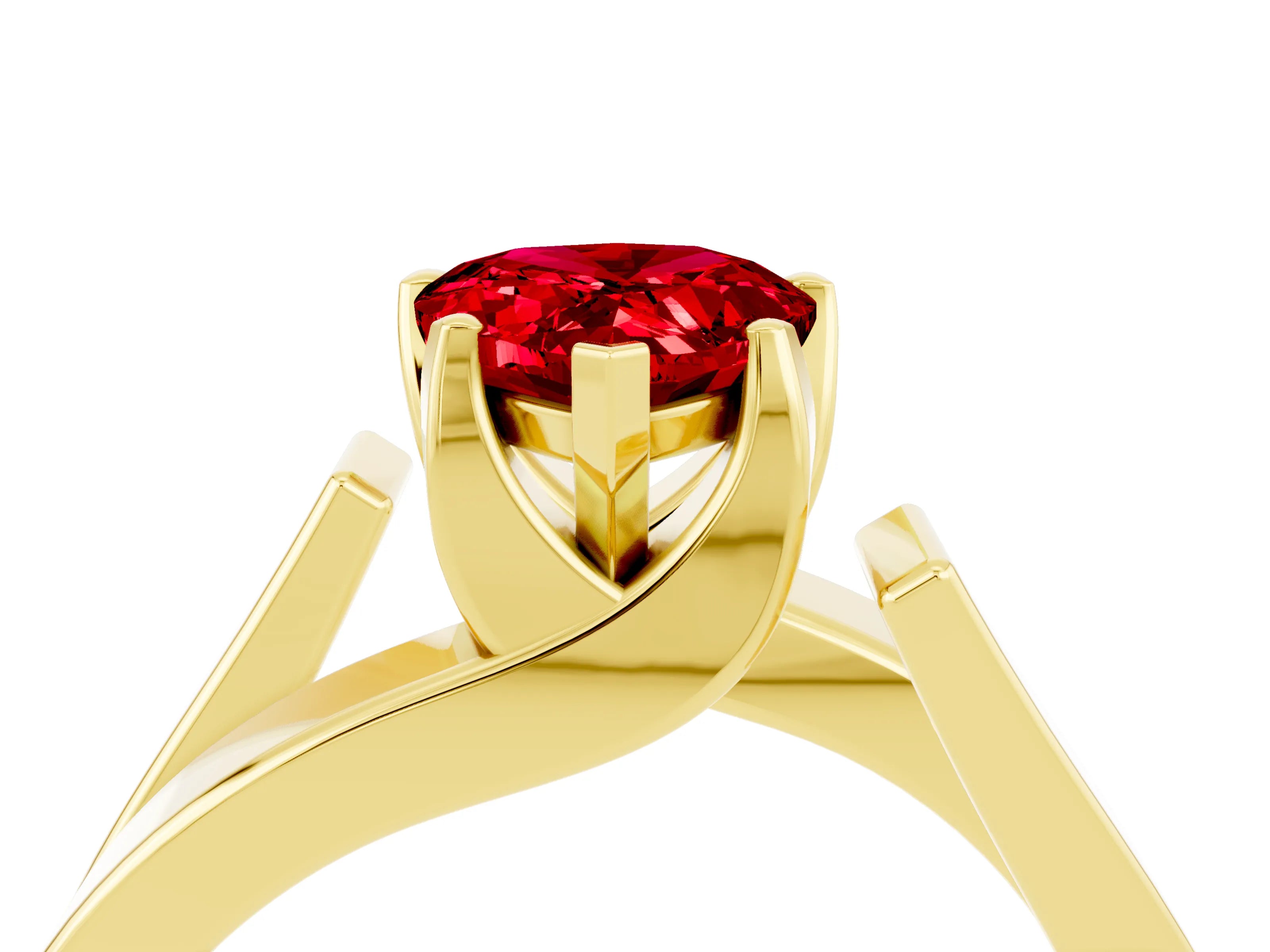 Yellow gold Modern Tension Set Pear Cut Ruby Solitaire Wide Band Ring_4