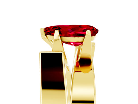 Yellow gold Modern Tension Set Pear Cut Ruby Solitaire Wide Band Ring_5